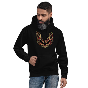 Traditional Trans Am Firebird Logo Hoodie modeled in black